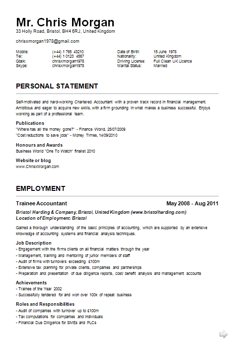 CV Page 1